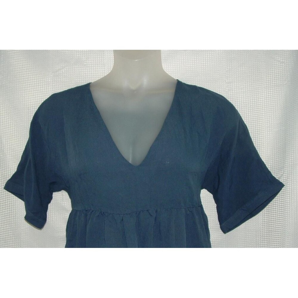 LIKE NEW Blue Sz Jr XL Casual Wear Semi Sheer V-Neck Tunic Shirt - Picture 2 of 3